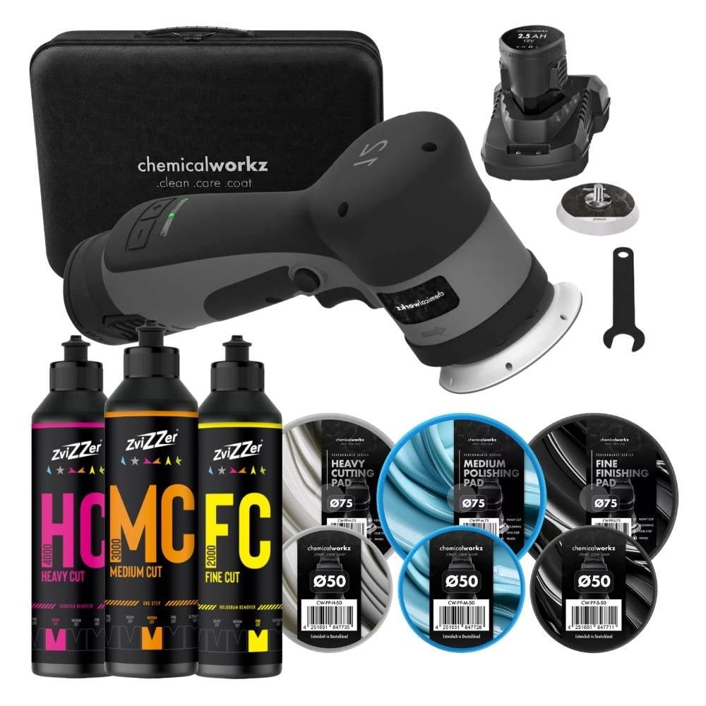 ChemicalWorkz DA12 Poliermaschine + ZviZZer SET mit Polituren und Pads